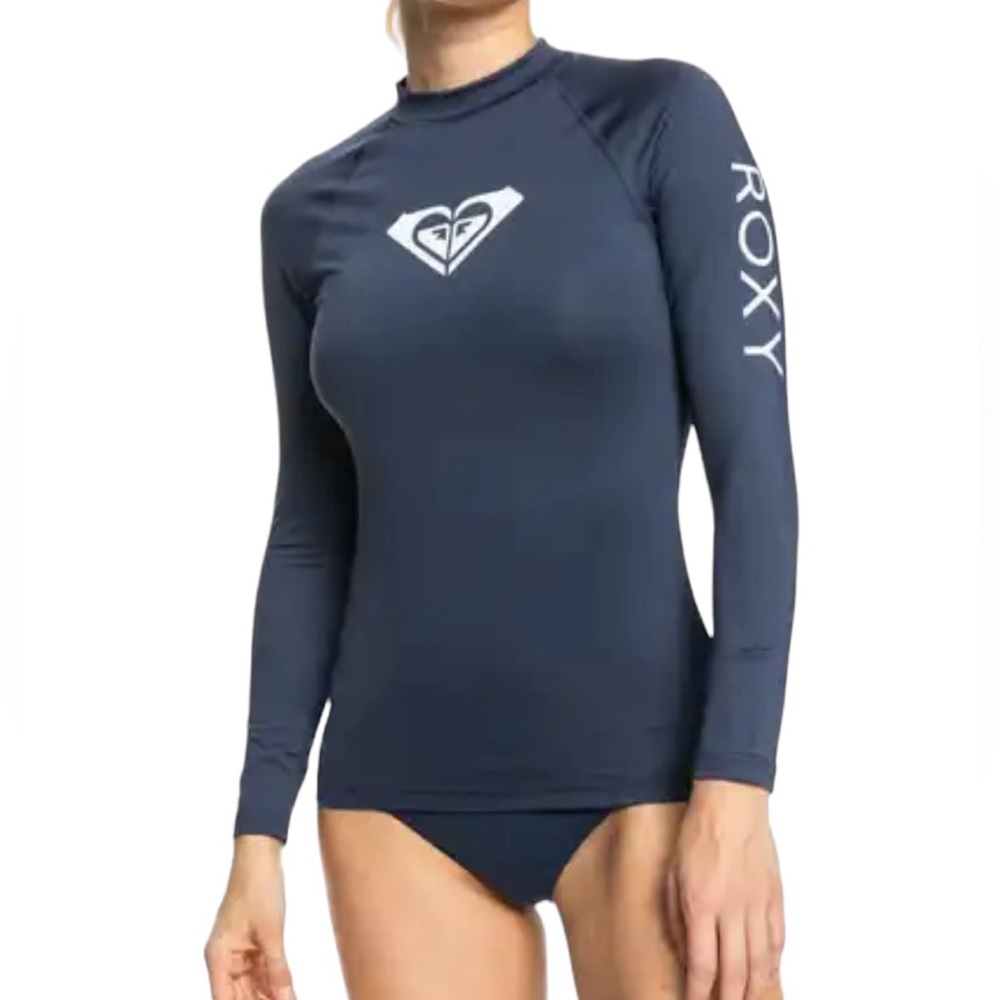 Roxy Whole Hearted Long Sleeve UPF 50 Swim Rashguard Navy Blue Size M NWT - Picture 12 of 13